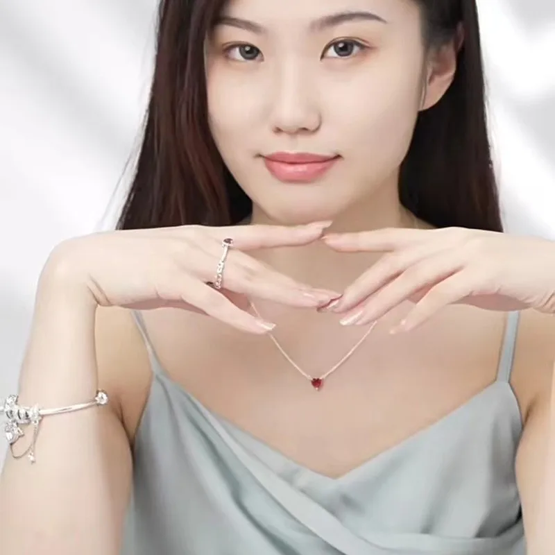 New 925 Sterling Silver Flame Heart Timeless Sparkling Pav é Closet Set Necklace Suitable for Original Charm Fashion DIY Jewelry