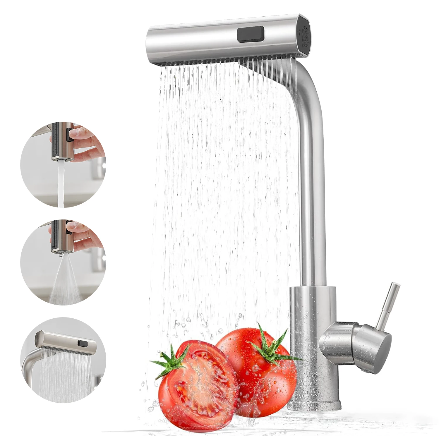 Kitchen Faucets Pull Out Rotation Waterfall Stream Sprayer Head Sink Mixer Brushed Nickle Water Tap Accessorie