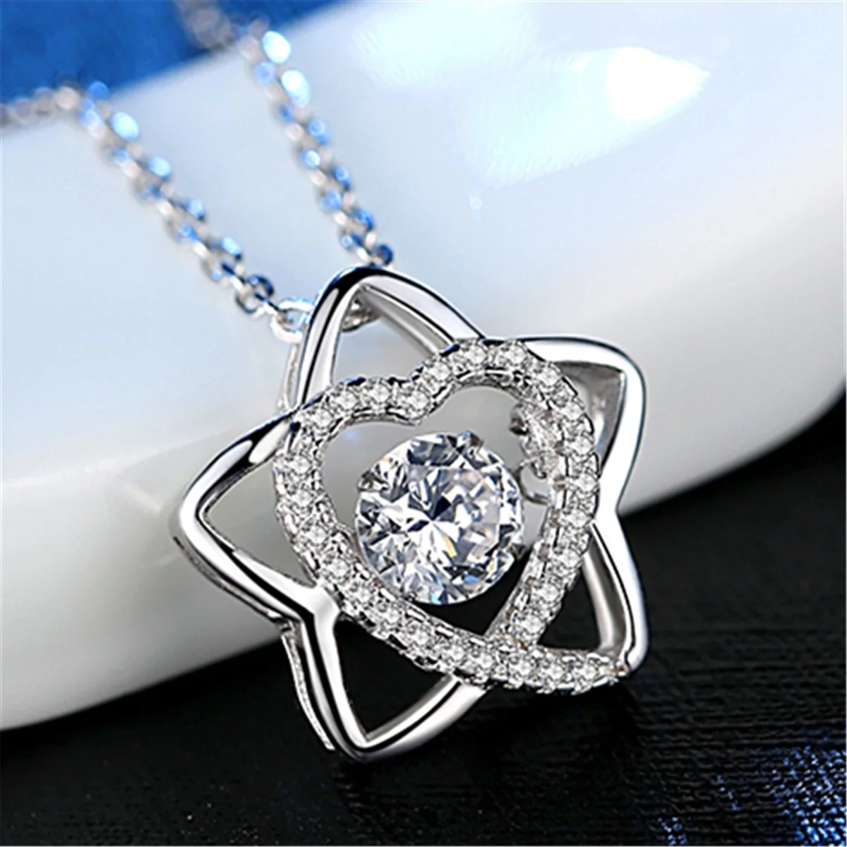 

925 Silvler Star of David Heart Pendant Necklace CZ Rhinestone lucky Love Heart Choker Mother Day Jewelry Mom Women Girls