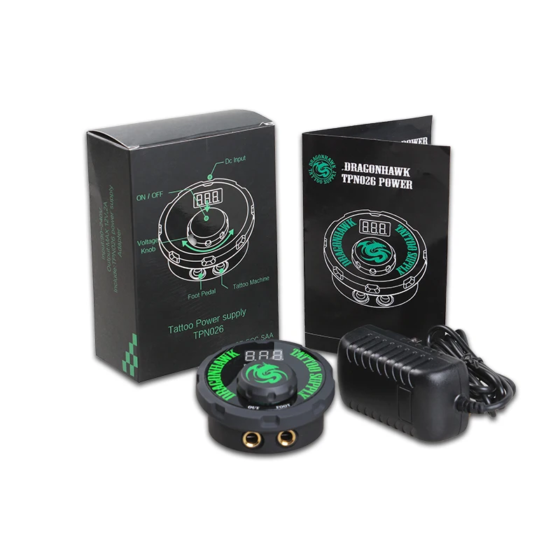 Tattoo Power Supply Dragonhawk Round Tattoo Power LCD Dual Mini Tattoo Machine Gun Power Supply Supplies Accessories