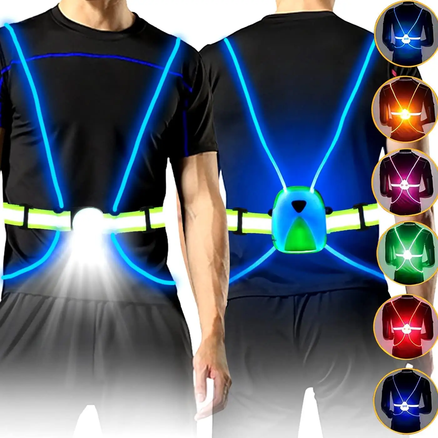 Outdoor Bicycle Running Light LED Waterproof USB Rechargeable Torch with RGB Mode Safety Vest Warning Cycling Running Chest Lamp