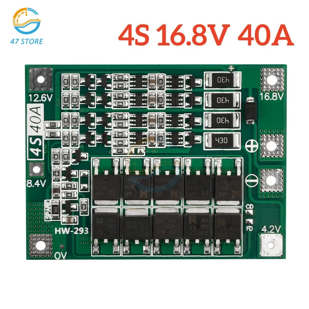 

4S 16.8V 40A 18650 Li-ion Lithium Battery Charger Protection Board BMS PCB Integrated Circuits Protection Board Cell Balance
