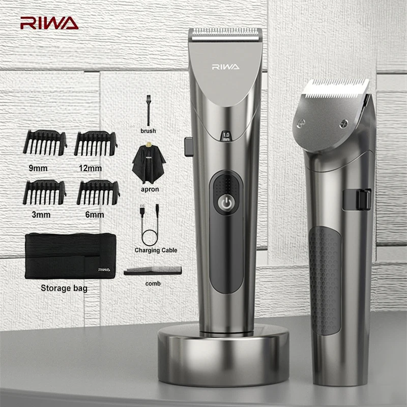 RIWA electric hair clipper washable rechargeable variable speed professional barber trimmer with carbon steel cutter head hair clipper