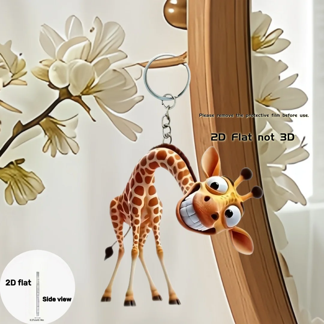 かわいい笑顔の顔キリンペンダントキーホルダー、漫画動物 2D フラット