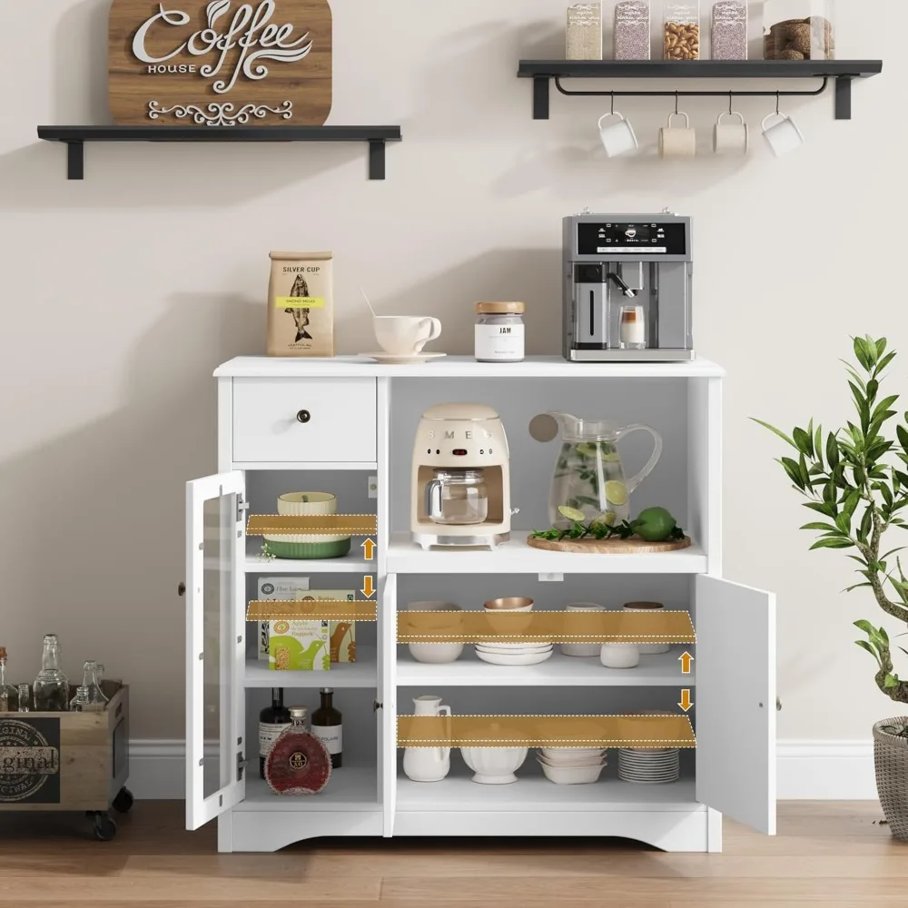 Storage Cabinet with 3 Doors and 1 Drawer, Buffet Cabinet Sideboard with Adjustable Shelves, Microwave Stand Cabinet for Kitchen 6