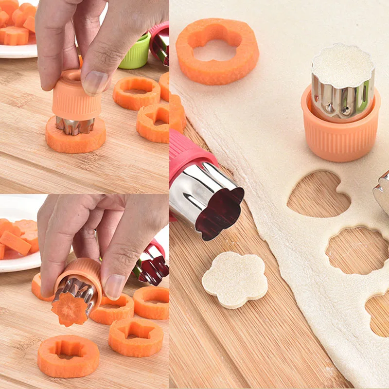 Star Heart Shape Vegetables Cutter Plastic Handle 3Pcs Portable Cook Tools Stainless Steel Fruit Cutting Die Kitchen Gadgets. 