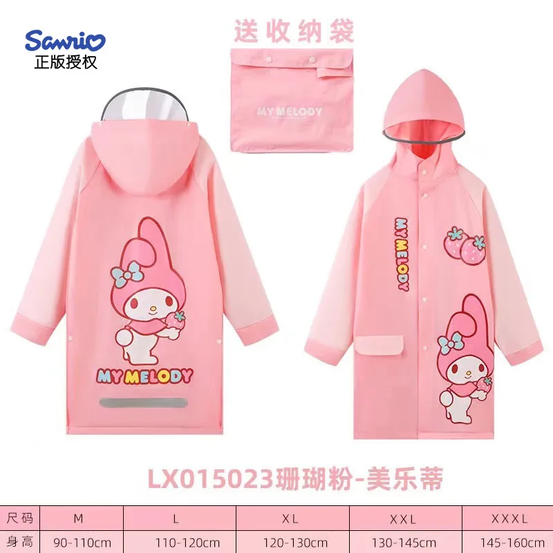 

Hello Kitty Y2K Children Raincoat Kawaii Sanrioed Anime Kuromi My Melody Cinnamoroll Thickened Schoolbag Place Babys Poncho Gift