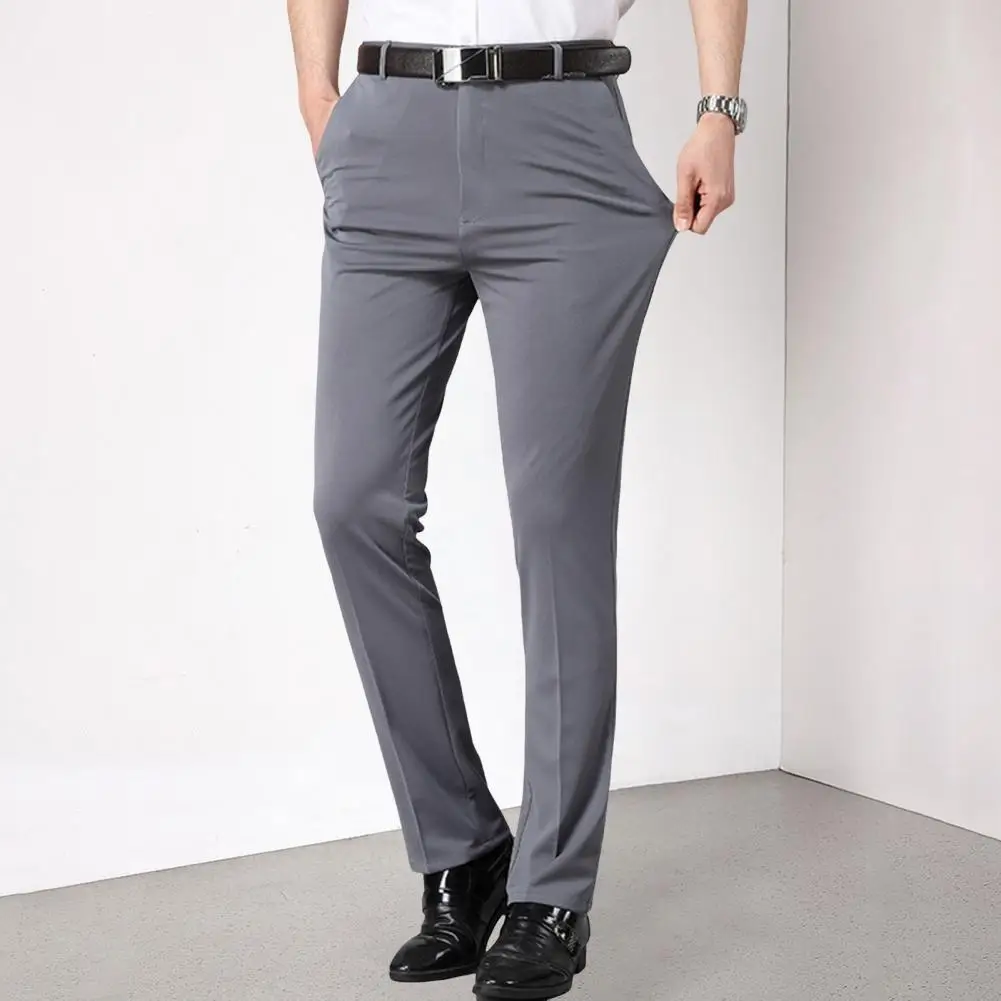 

Men Suit Trousers Elegant Slim Fit Men's Suit Pants for Formal Business Wear with Stretchy Pockets Zipper Closure for Office