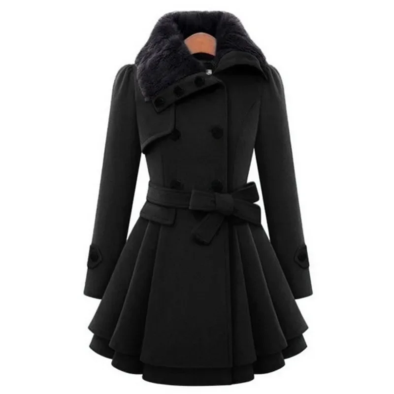 2023 New British Fashion Women's Slim Mid-length Street Woolen Coat Double-breasted Padded Coat