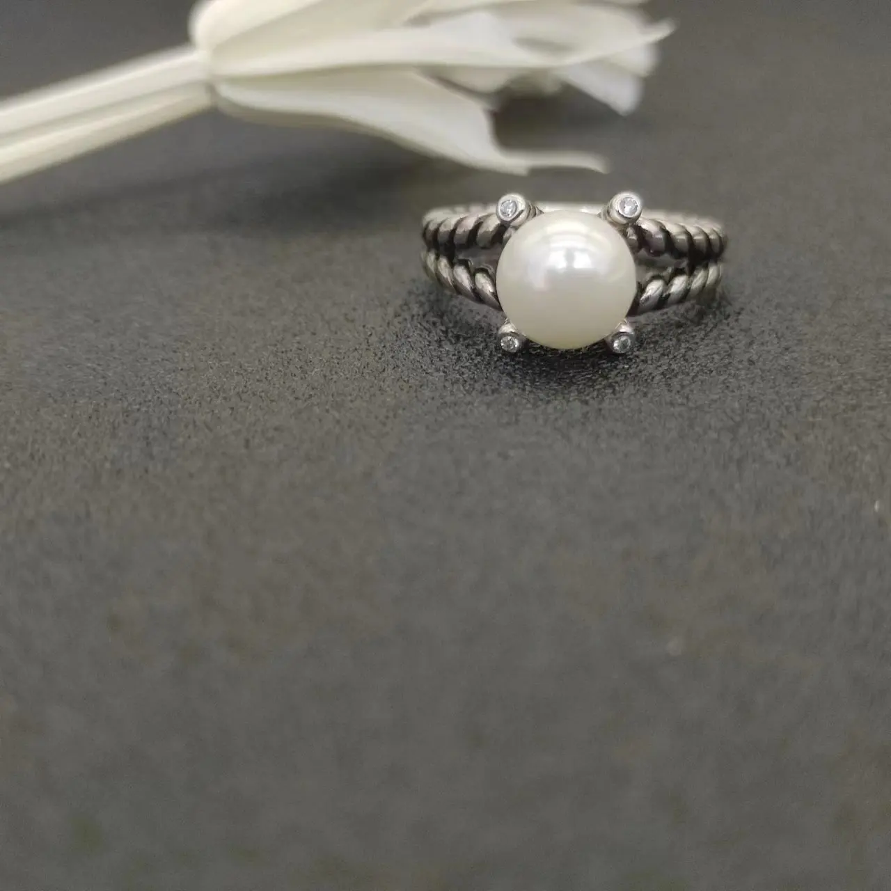 

Pearl Ring Vintage Jewelry Women Twisted Wire Wedding Engagement Design Birthday Gift