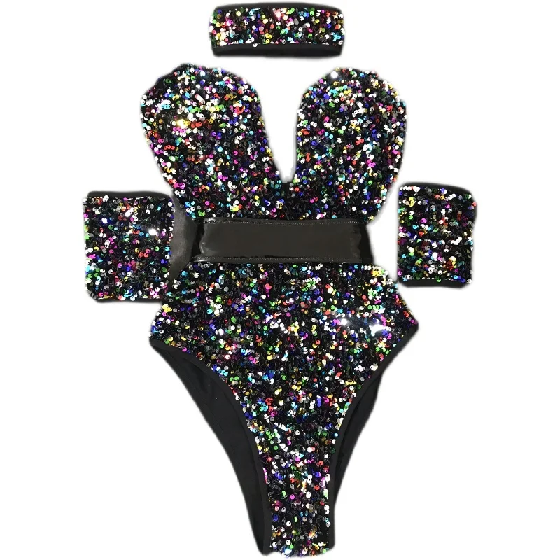 

Bar Nightclub Singer Sexy Performance Suit Ds Lead Dance V Neck Low Cut Half Exposed Buttocks One Piece Costume