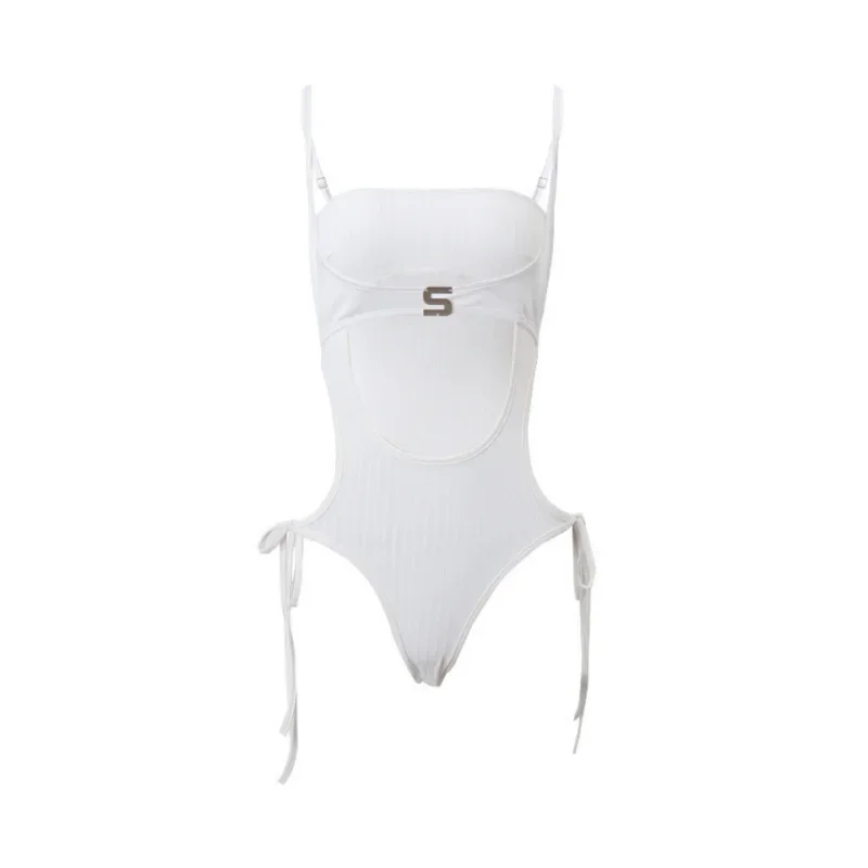 Body de una pieza con escote tipo bustier sin mangas y encaje de color liso para festival, traje de verano sin espalda, body ajustado sexy, lencería