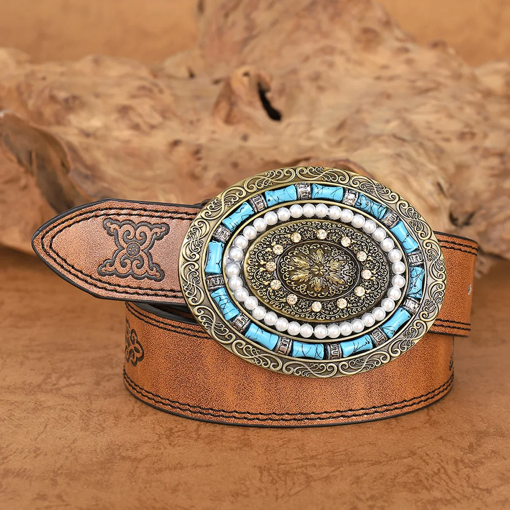

Women's Belt Cool Versatile Fashion Decoration Belt Blue Pearl Personalized Belt