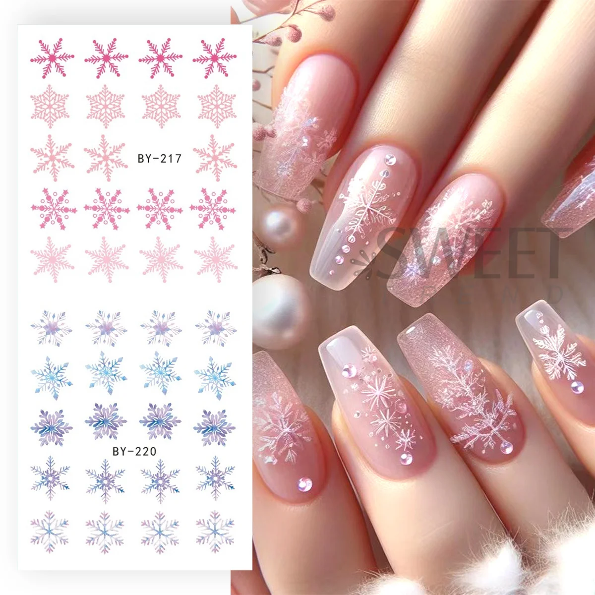 12 Design Winter Snowflakes Nail Transfer Sliders Gradient Blue Purple Pink Snow Decals DIY Charm New Year Manicure Foils Wraps