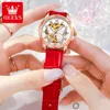 OLEVS Top Brand Mechanical Women Watch Fashion Switzerland Luxury Brand Ladies Wrist Watch Automatic Leather Strap Gift 4