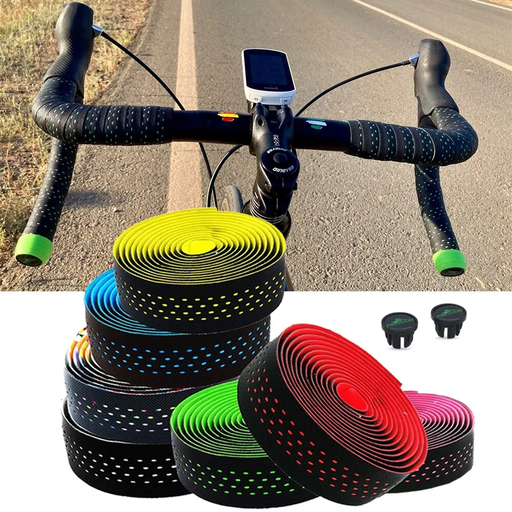 Bike Handlebar Tape Soft Road Bike Bicycle Handlebar Cork EVA PU Bar Tape Professional Cycling Damping Anti-Vibration Wrap With 2 Bar Plug