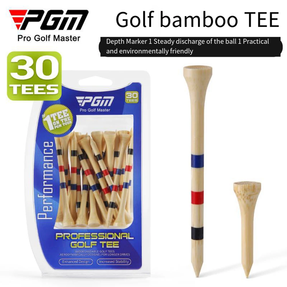 

PGM 30 Pcs Golf Tees Bamboo Tee Golf Ball Holder Adjustable Height 2 Sizes Available Stronger than Wood Tee Depth Mark 38mm 83mm