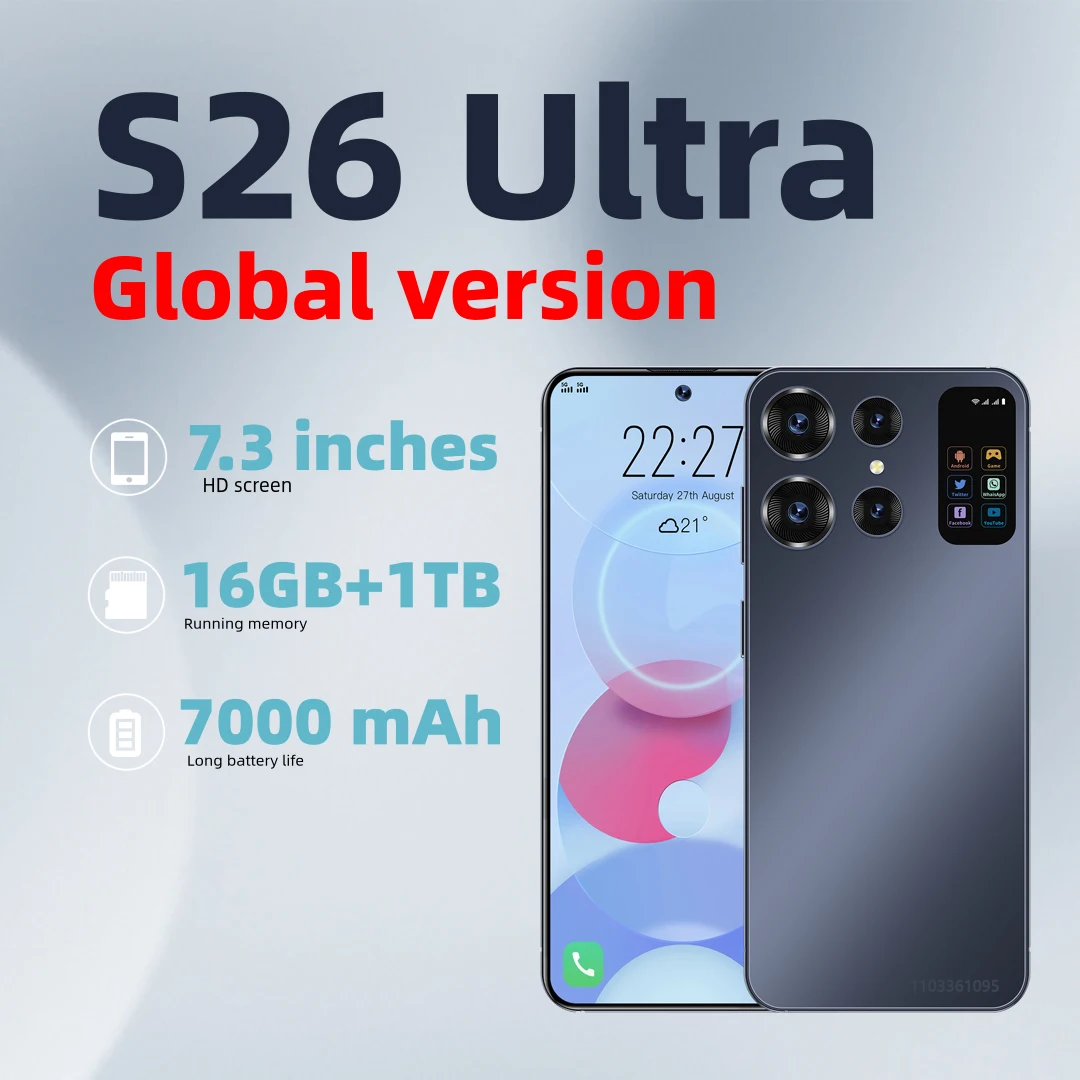 S26 Ultra Smartphone 7.0 ''Hd + Android 13 16Gb + 1Tb 7000Mah Sblocco Delle Impronte Digitali Originale Global Edition 5G Gaming Phone