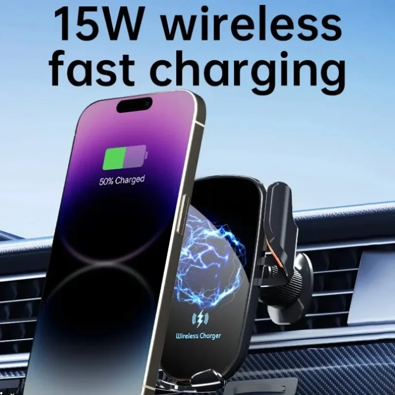 VIKEFON 15W 360° Rotation Car Wireless Charger Air Vent Cellphone Bracket For iPhone 17-12 Samsung Xiaomi Fast Charging Station