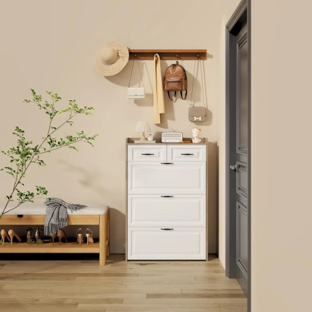 New Oak Color Shoe Cabinet with 3 Doors & 2 Drawers PVC Door Design, Large Storage Space for Entryway or Hallway