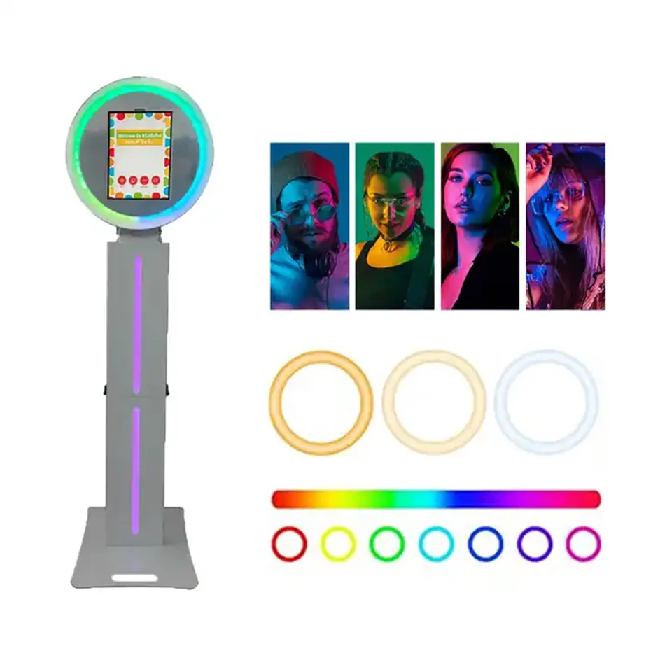 

2024 New Portable Photo Booth for IPad 10.2" 10.9" 11" 12.9" Customized Logo Photobooth with RGB LED Light Ring Events Parties