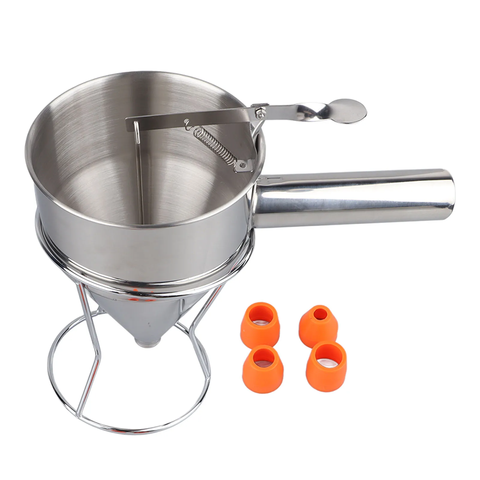 Pancake Batter Dispenser Stainless Steel Funnel Cake Dispenser 4Pcs Silicone Mouth for Baking Pancakes Cupcakes