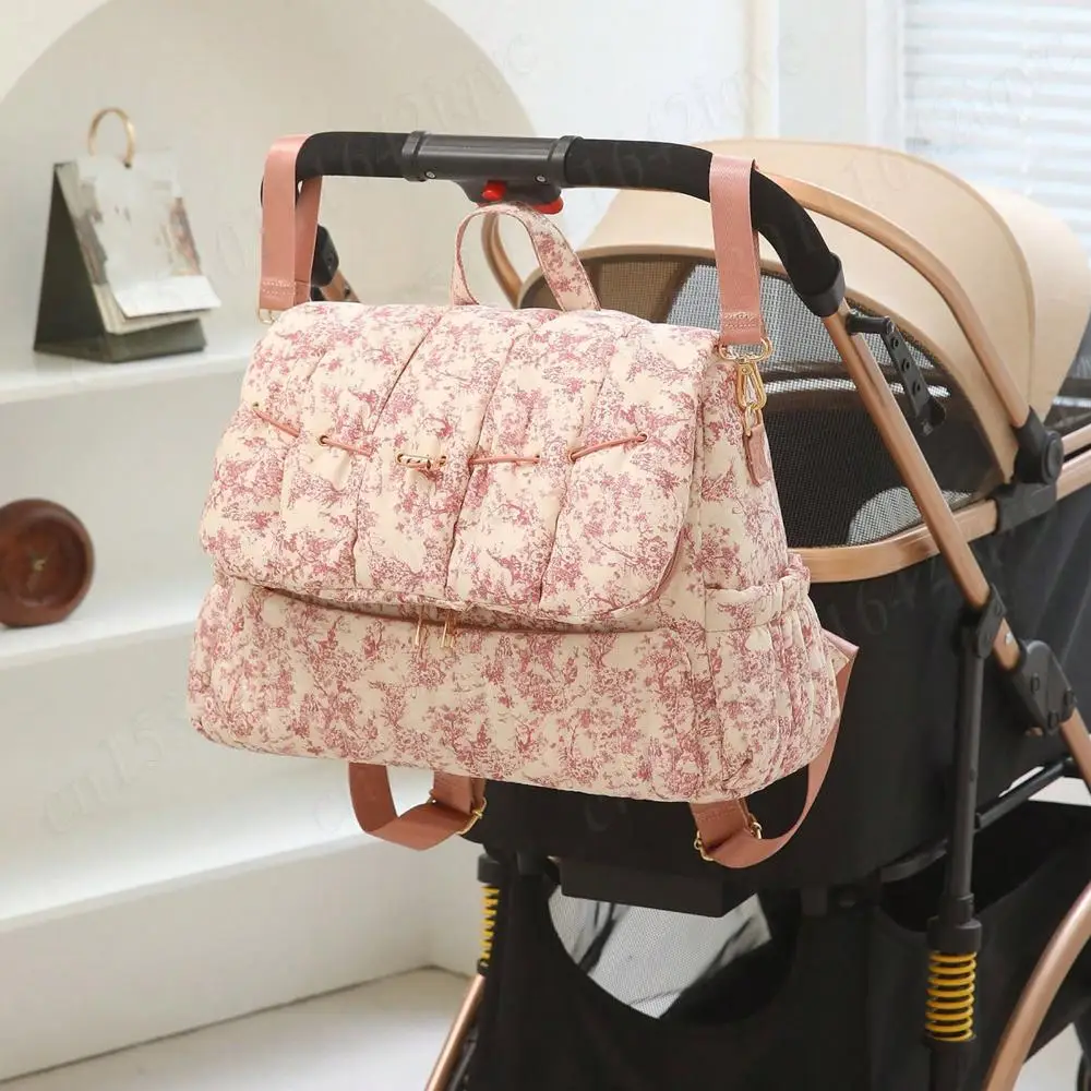 Zaino alla Moda con Stampa Floreale, Borsa Morbida Trapuntata per Pannolini, Borsa da Viaggio per Esterni, Zainetto Carino e Leggero da Donna - immagine 4