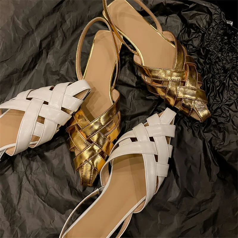 

Pointed Toe Sandals Concise Sapatos Feminino Elastic Band Women Shoes Shallow Chaussures Femme Low Heeled Sandals Shallow Pumps