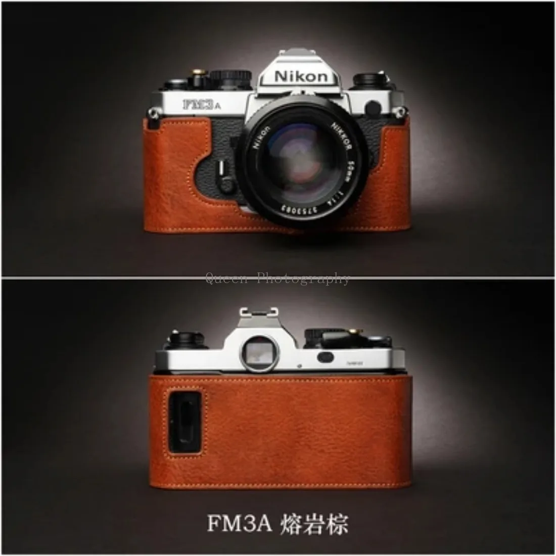 Fotocamera Borsa In Pelle Di Vacchetta In Vera Pelle Custodia Hlaf Per Nikon Fm3A Fm-3A Custodia Protettiva Base Milwau55.