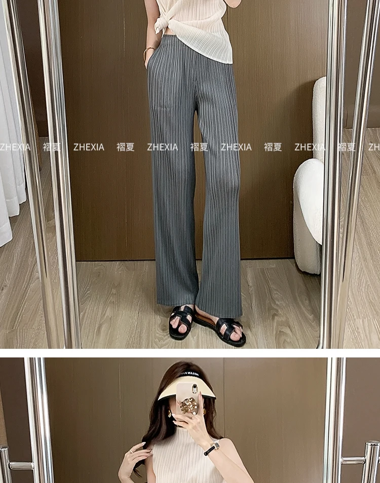 Miyake Pleated Loose Plus Size Pants Female 2025 Summer New High-end Thin Wide-leg Casual High Waist Pleated Straight Pants Thin