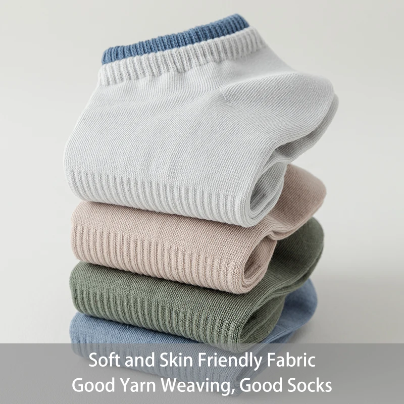 7 Pairs of Men's Spring and Autumn Pure Color Simple Double Ribbed Waistband Fashion college style summer breathable short Socks 4