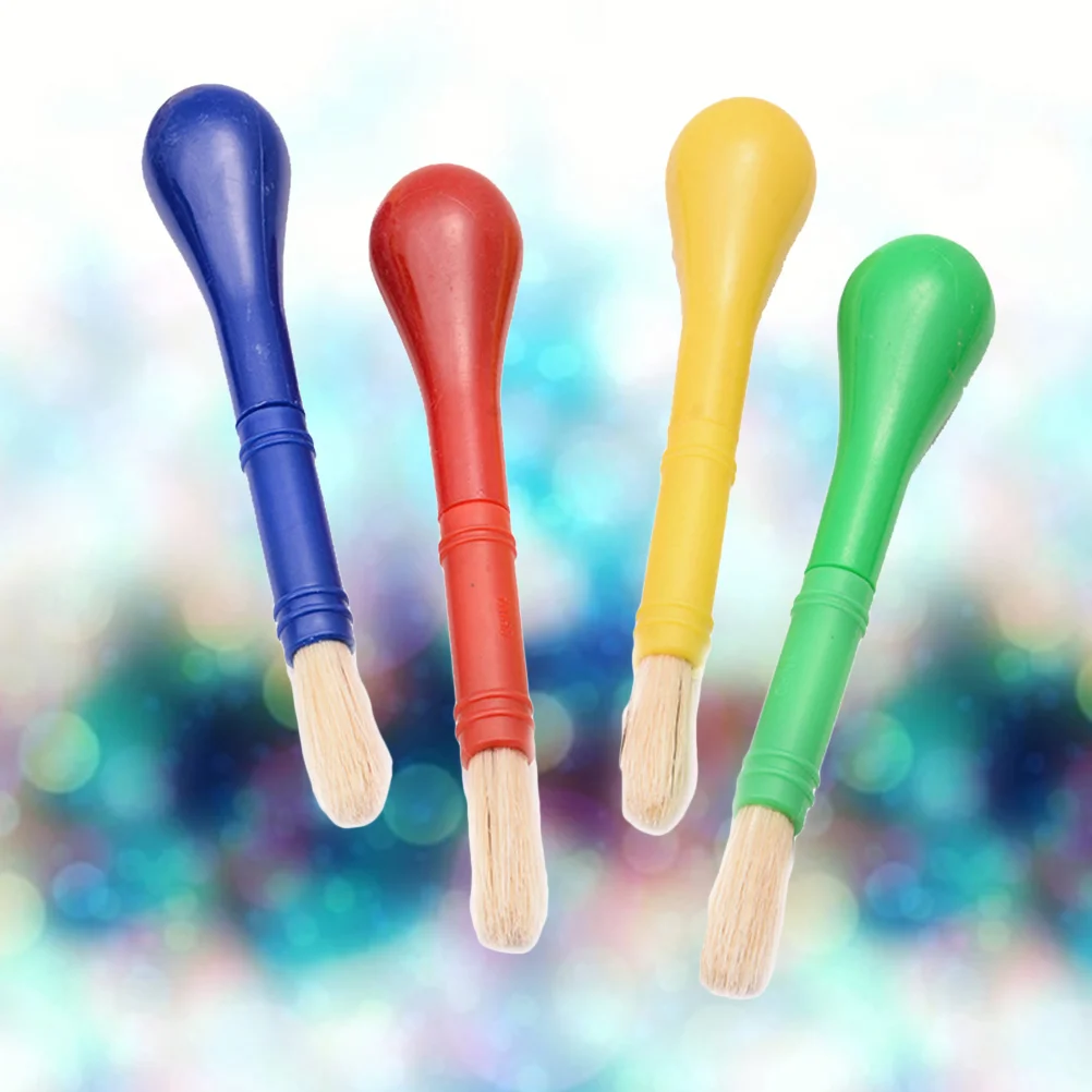 4pcs Toddler Paint Brushes Plastic Handle Nylon Painting Brush for Painting Crafts and DIY (Red Yellow Blue Green)