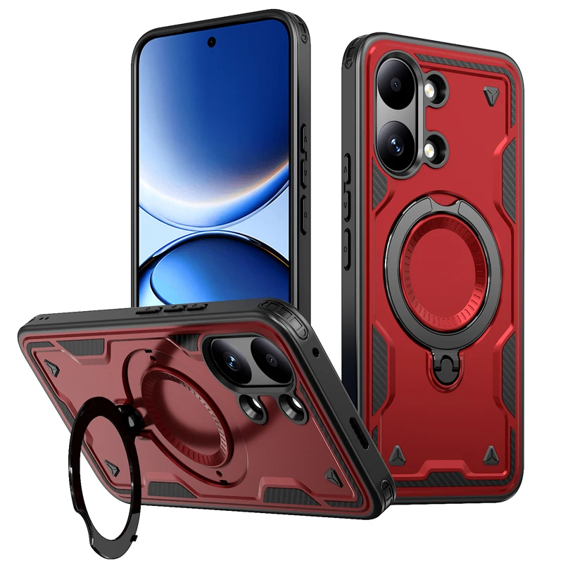 Military Drop-proof Hard Case with 360° Adjustable Ring Stand - Durable PC+TPU Protection