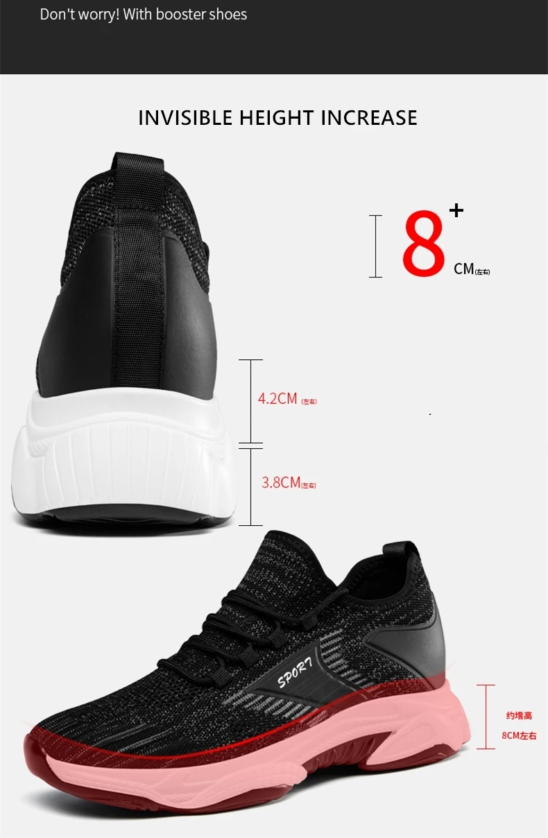 Mesh Lift Turnschuhe Mann Aufzug Schuhe Höhe Erhöhen für Männer Komfort Atmungsaktive Casual Einlegesohle 8cm Heels Mokassins Größere Männlich – Detail 6