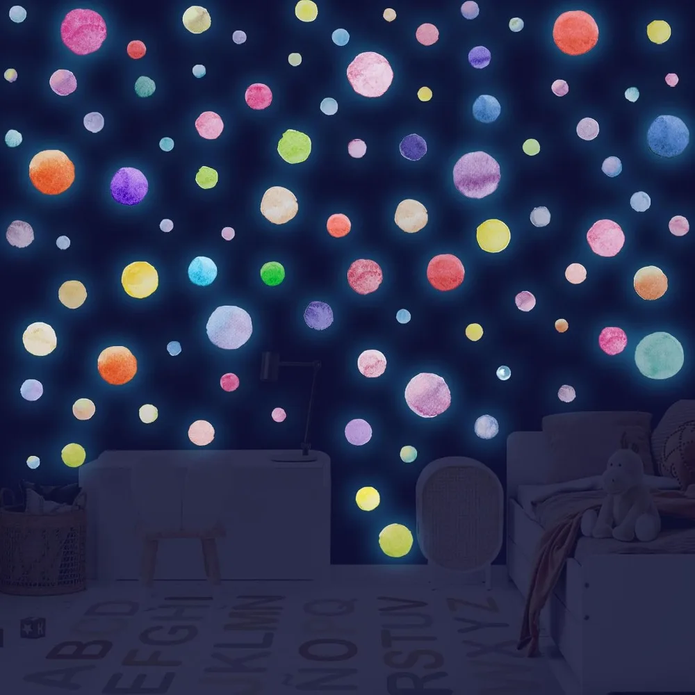 Glow-in-the-dark polka dot wall sticker, luminous watercolor dot wall sticker color removable self-adhesive sticker