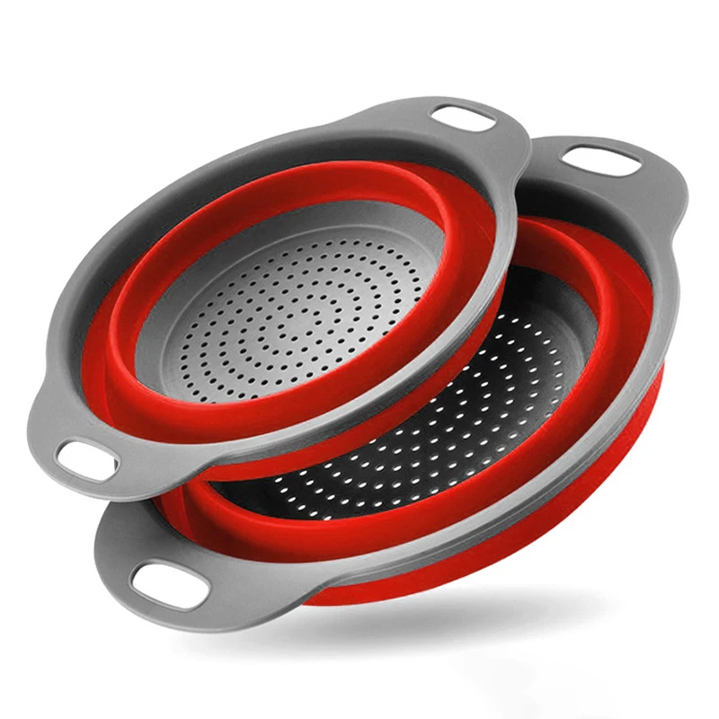 Silicone Collapsible Round Colander and Strainer - Set of 1 or 2, Versatile Kitchen Essential