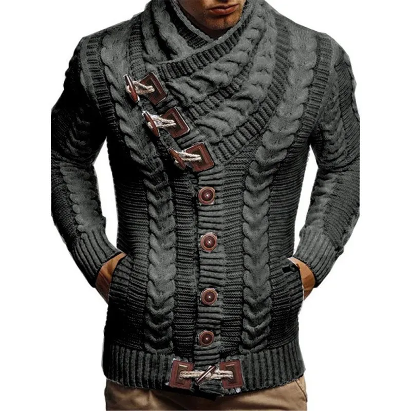 Cardigan Para Hombre Solid Sweater Man Coat 2024 Vintage Oblique Horns Button Designer Knitted Ugly Sweaters Mens Luxo Masculino 2
