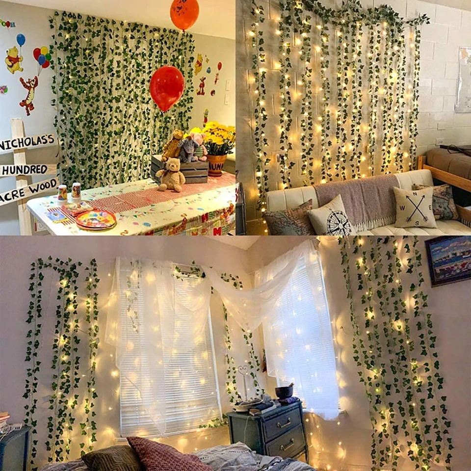 Flower Green Leaf String Lights Artificial Vine Fairy Lights Battery Powered Christmas Tree Garland Light for Weeding Home Decor