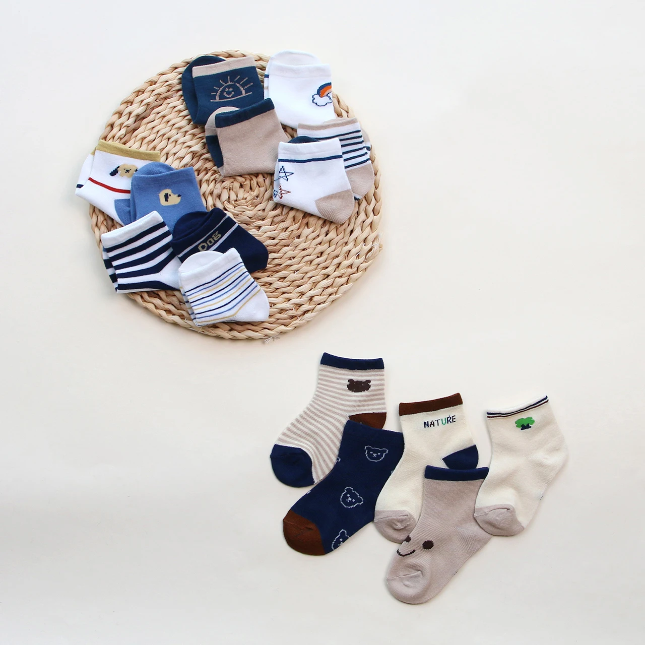 5 Pairs Summer Cotton Socks for Boy Girl Cute Cartoon Thin Breathable Baby Middle Tube Socks Fashion Stripe Kids Socks 0-3 Years 2