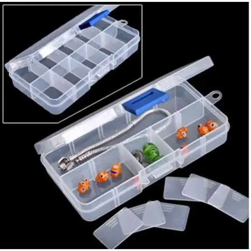 10-grid Plastic Adjustable Jewelry Organizer Box Storage Container Case  With Removable Dividers (transparent)