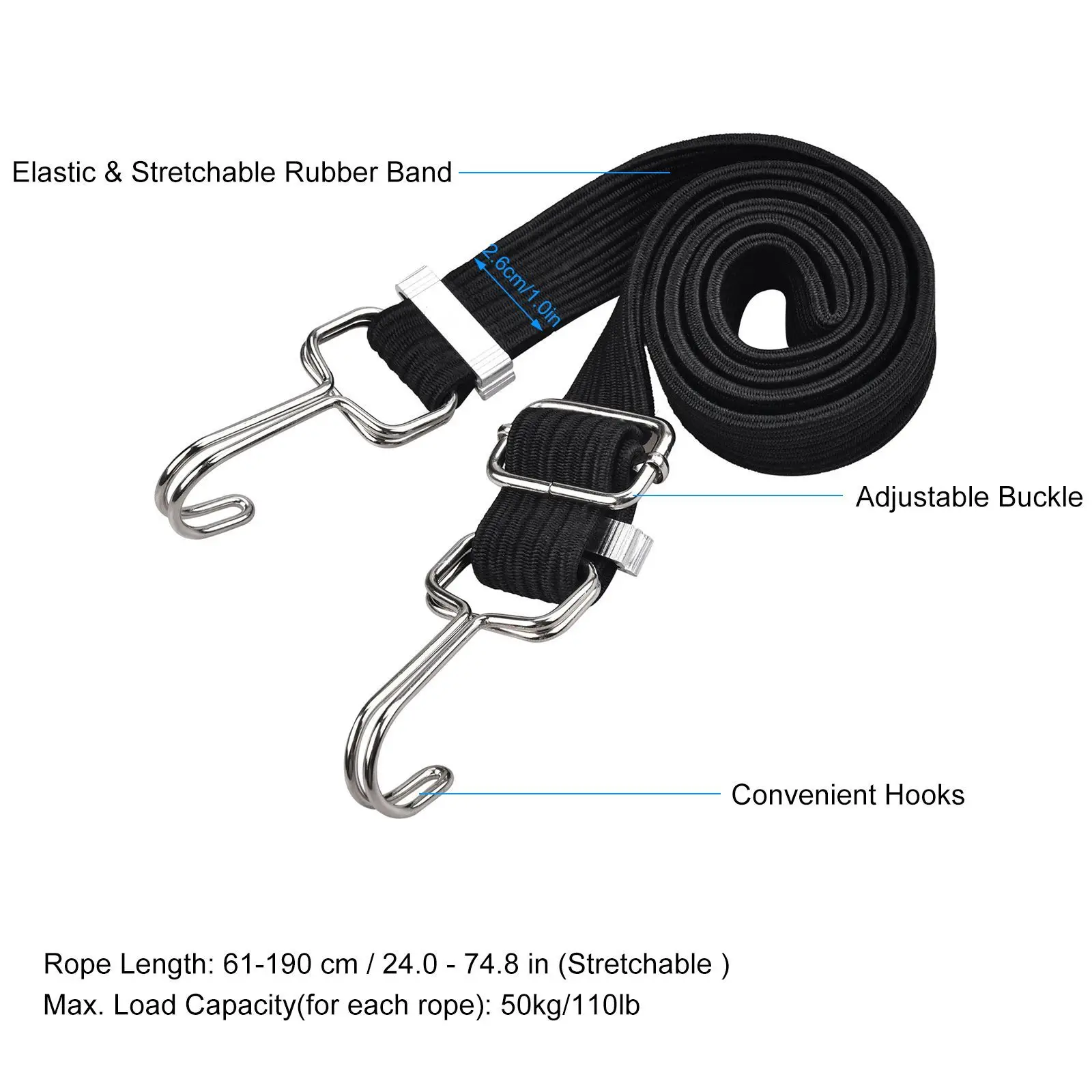 Cargo Straps Luggage Strap Cargo Tie Down Strap Tie Down Straps Lashing Strap Elastic Belt Bungee Straps 2M High Elasticity Latex Elastic Bands Bicycle Tie Luggage Fixing Strap Motorcycle Cargo Fixation Belt Rope With Hook Length