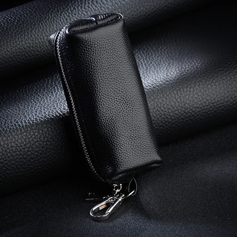 Genuine Leather Key Holder Unisex Car/House Key Organizer Pouch with Long Keychain Cow Split Leather Wallet Case key organizer key case key purse key holder