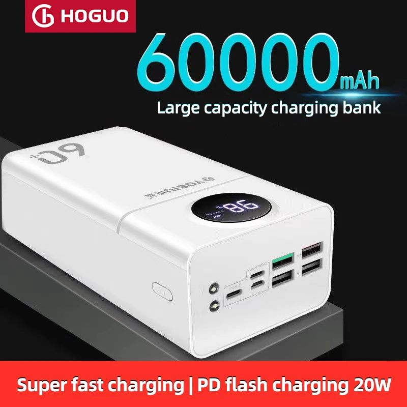 

Large-Capacity Mobile Power Bank, Fast Charging Battery, Powerbank for iPhone, Mi, Huawei, Outdoor, PD20W, 60000mAh