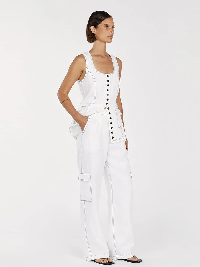 Marthaqiqi Summer Ladies Sleepwear Set O-Neck Nightwear Tank Tops Nightgowns Wide Leg Pants Casual Female Pajamas 2 Piece Suits