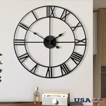 2176-fd6651.jpg Large Metal Wall Clock – Retro Roman Numerals Silent