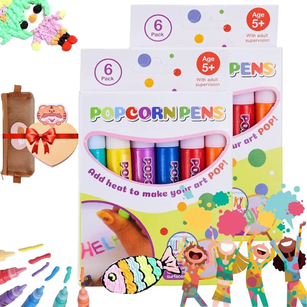 6Pcs Children's Diy Toys Bubble Popcorn Drawing Pens Gift Fun 3D School Stationery Expansion 3D Art DIY Pens Kid