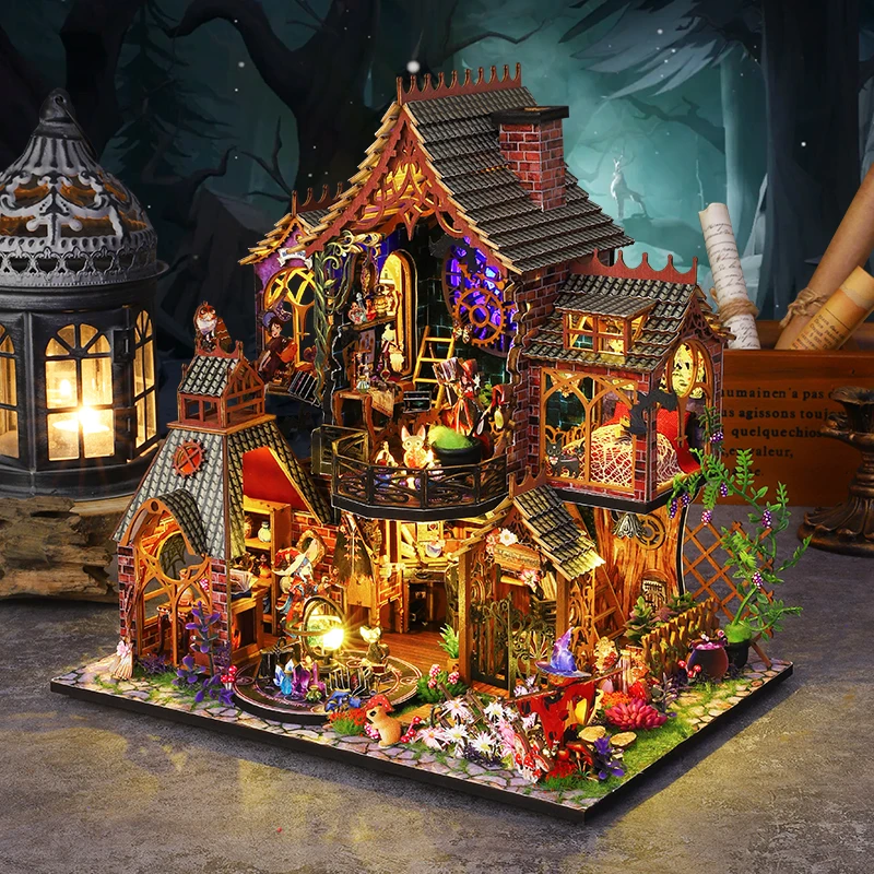 DIY Wooden Miniature Model Kit Magic Spirit Cottage Casa Doll Houses 3D Puzzle Dollhouse With Furniture Lights for Friends Gifts 2