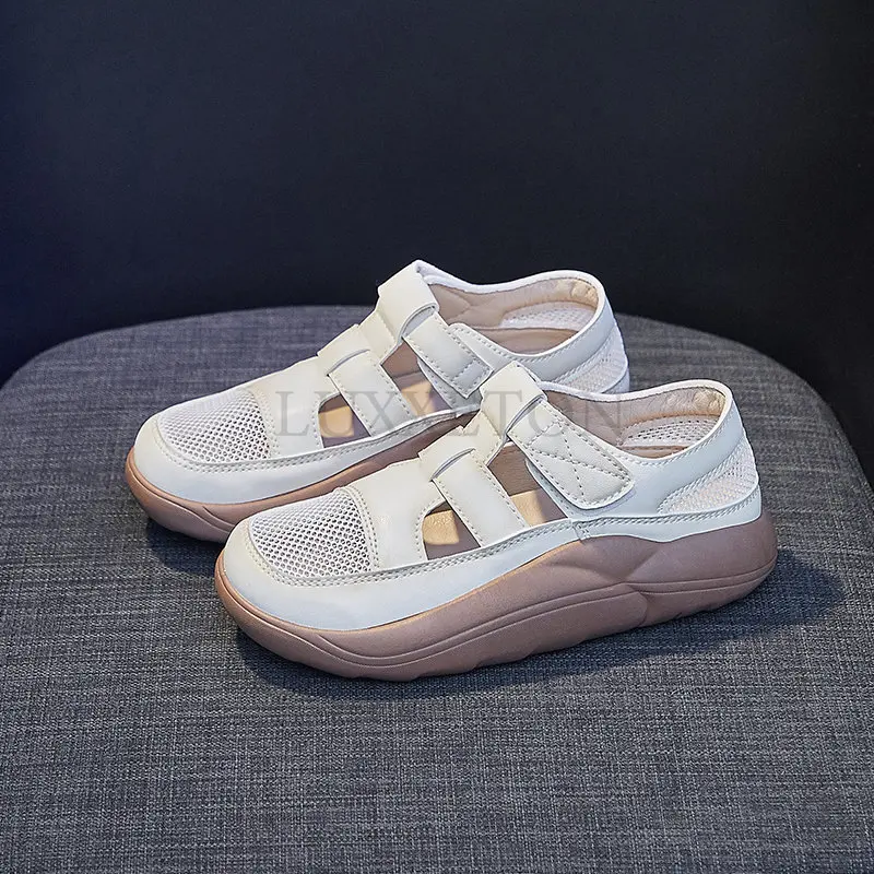Women Sandals Women Loafers Shoes Breathable Summer Women Sandals Genuine Leather Beach Shoes Cut-Outs Flats Casual Loafers