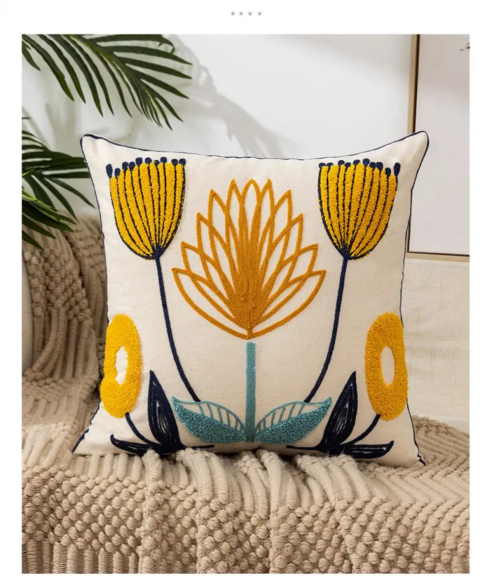 45 x 45 cm großer, mit Blumenmuster bestickter Kissenbezug aus Cogines-Leinen, einfacher Kissenbezug für Sofa-Kopfteil, Büro-Kissenbezüge, Dekoration für Zuhause – Detail 6