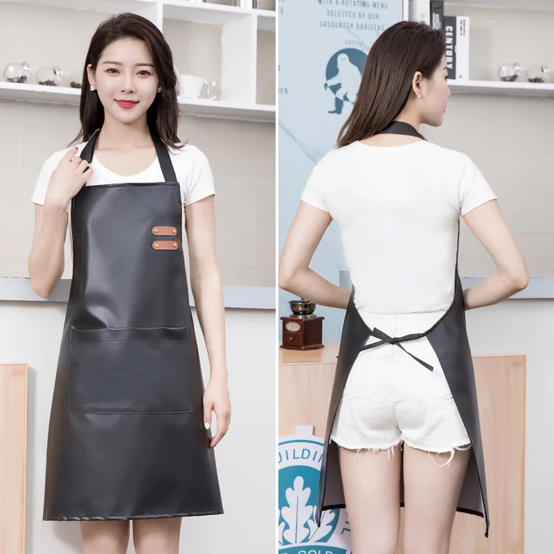 Kitchen Apron PU Leather Waterproof and Oil Resistant Unisex Sleeveless Adjustable